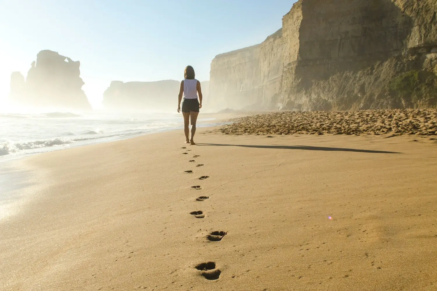 Person walking with calm balanced steps